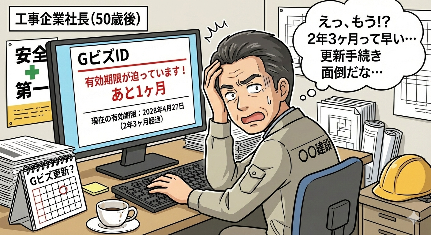 忘れがちなGビズID更新期限のイメージ 行政書士吉村法務事務所